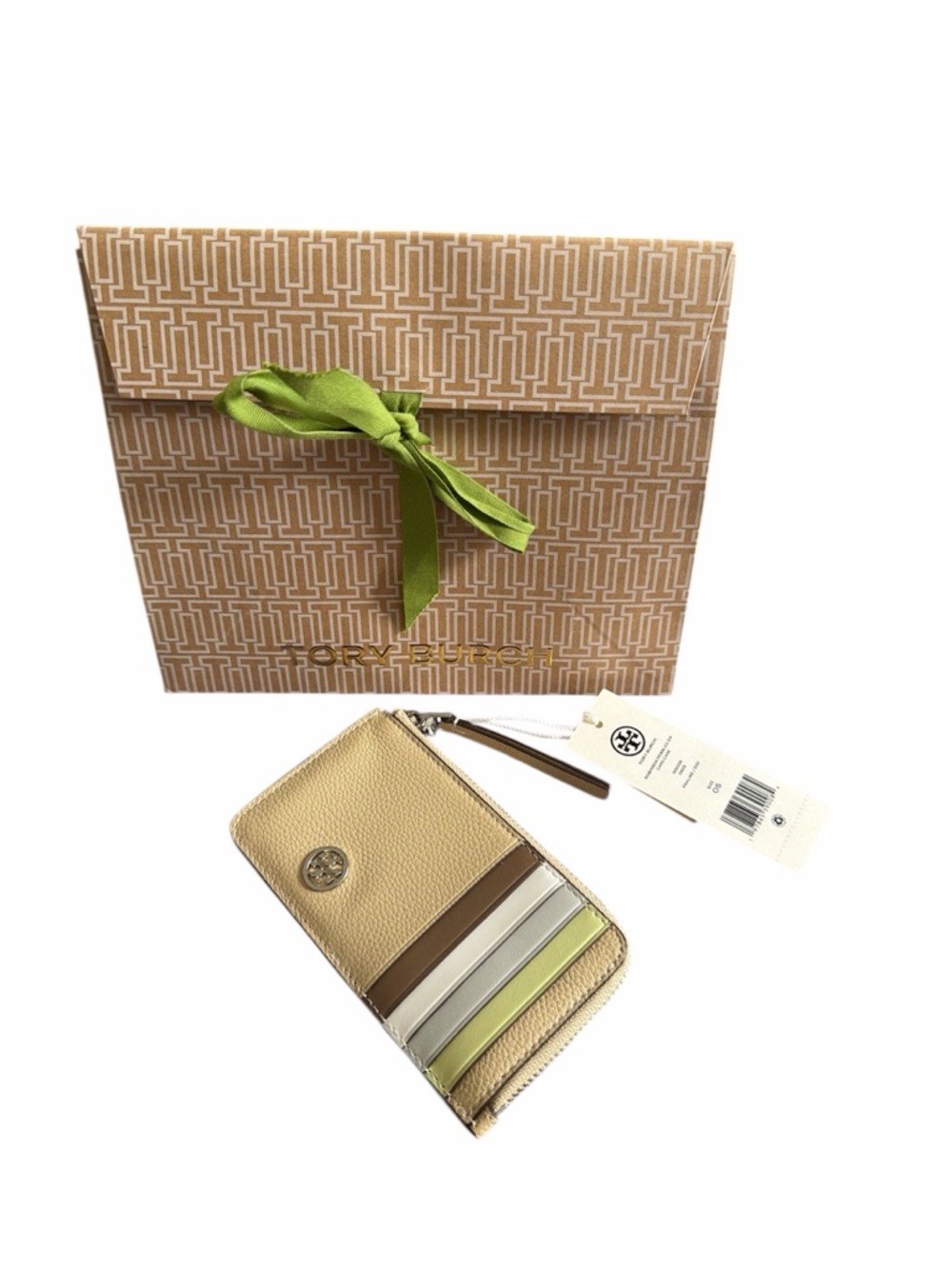 Tory Burch Robinson Pebbled Leather Zip Card Case - NWT & Gift Bag